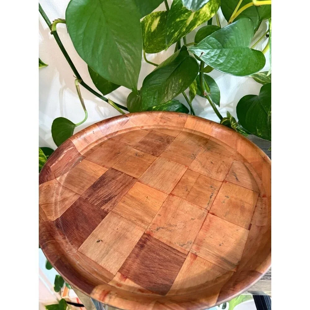 Vintage Wood Parquet Serving Tray